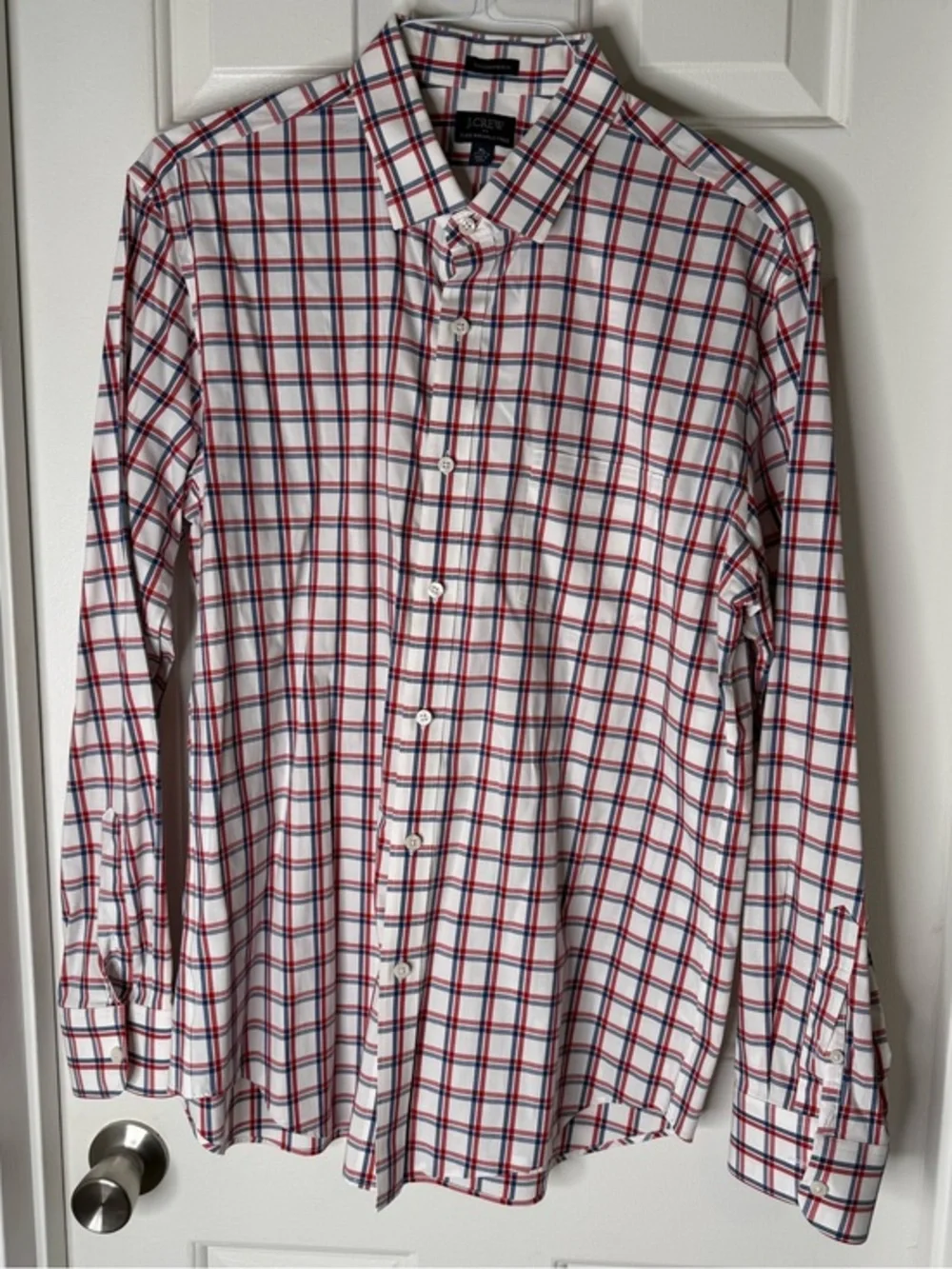 J. Crew White Dress Shirt with Red & Blue Plaid